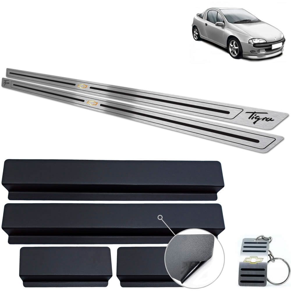 Soleiras Em Aço Inox Chevrolet Tigra Preto Baixo Relevo