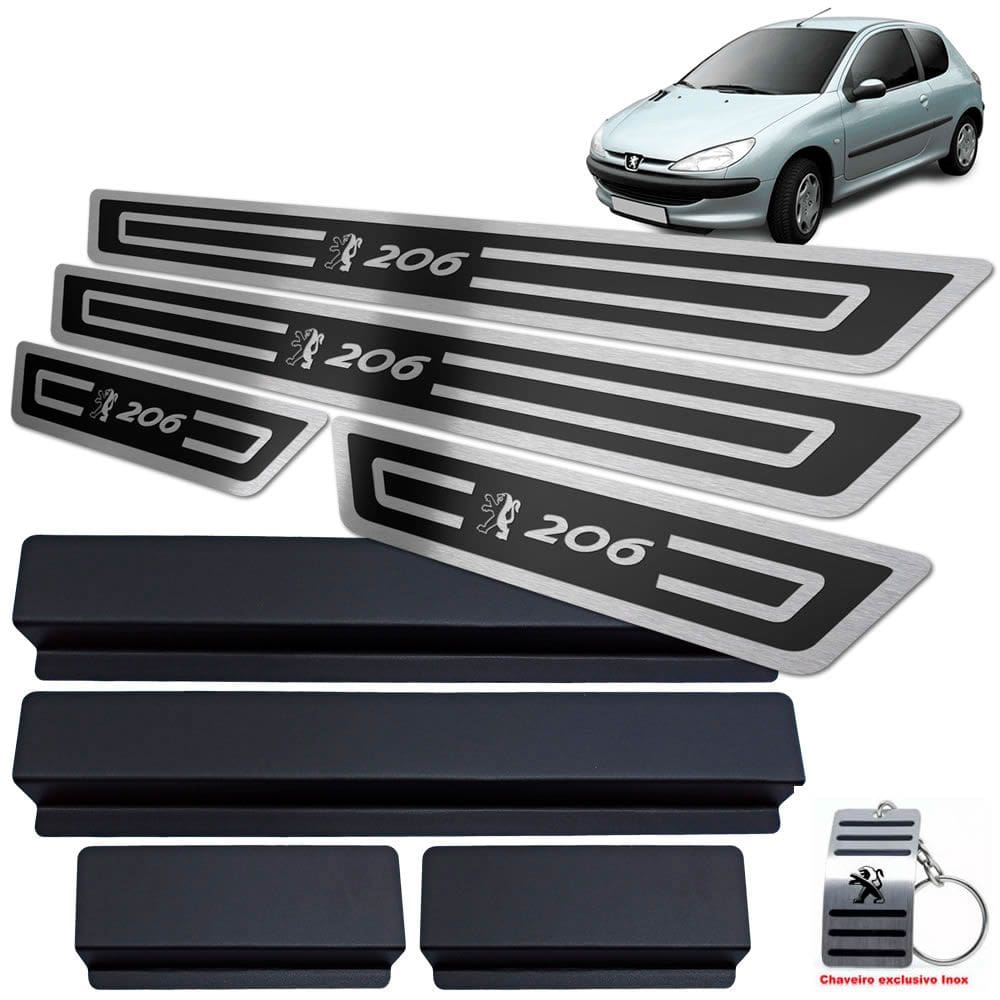 Soleiras Peugeot 206 1999/2010 Preto Alto Relevo