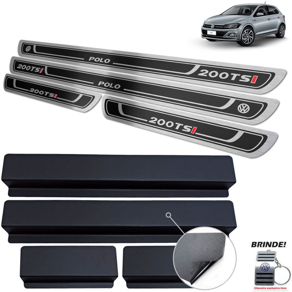 Soleiras Polo 200 Tsi 2018/2020 Com Vinil Preto Alto Relevo