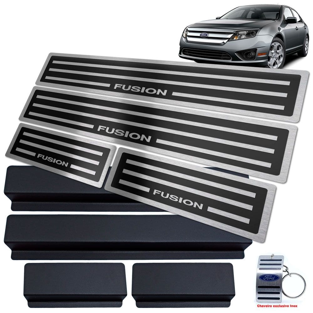Soleira Aço Inox Ford Fusion 2006 A 2012 Preto Alto Relevo