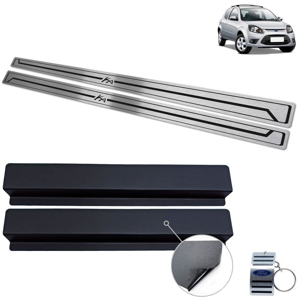 Soleira Ford Ka 2008 A 2013 Aço Inox Preto Baixo Relevo
