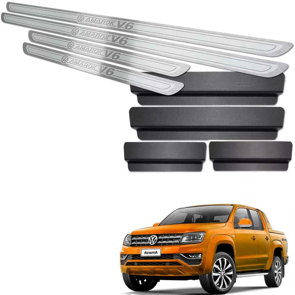 Soleiras Alto Relevo + Vinil Vw Amarok V6 2010/2019 Prata