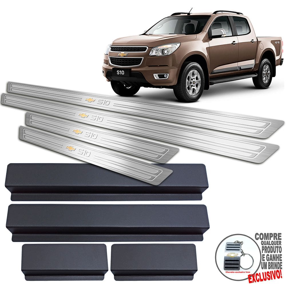 Soleiras Alto Relevo + Vinil Aço Inox S10 2012 / 2016 Prata