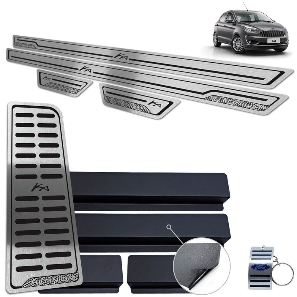Descanso Soleira Inox Ford Ka Titanium Preto Baixo Relevo