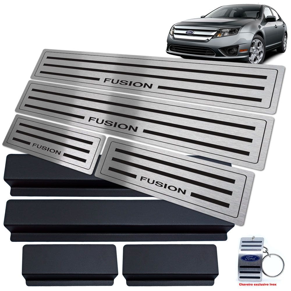 Soleira Aço Inox Ford Fusion 2006 A 2012 Preto Baixo Relevo
