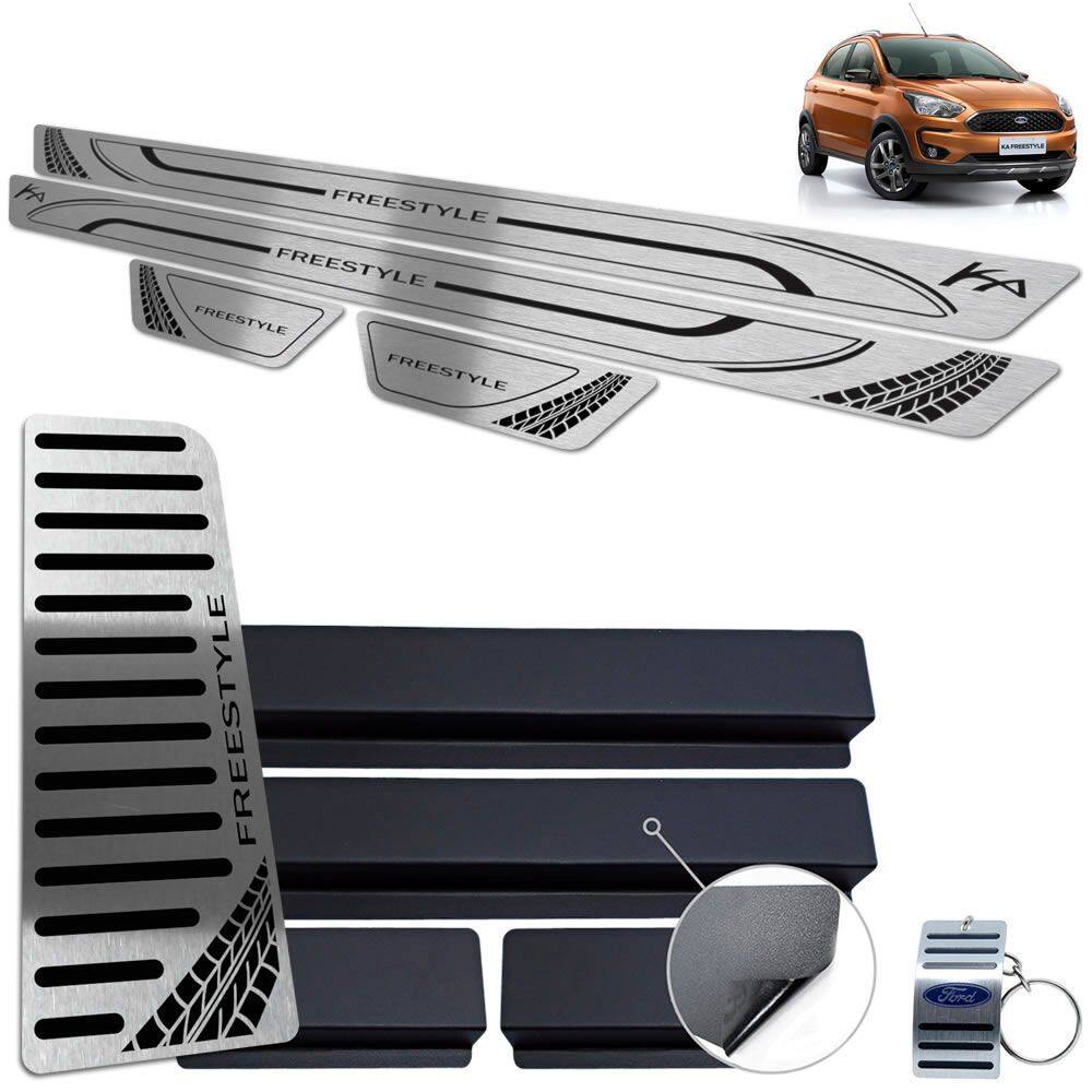 Descanso + Soleira Inox Ford Ka Freestyle Preto Baixo Relevo