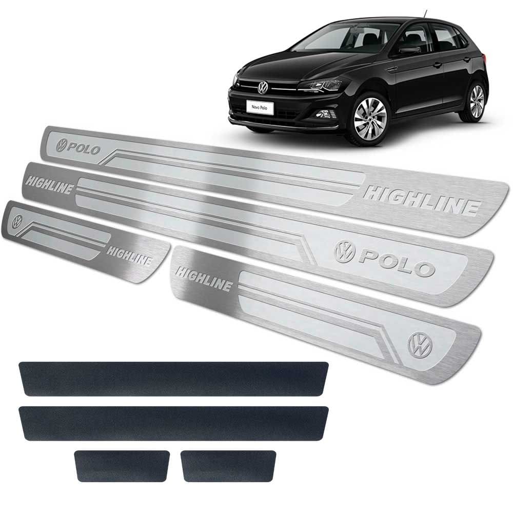 Soleiras Aço Inox Polo Highline 2018 2019 Vinil Prata Relevo
