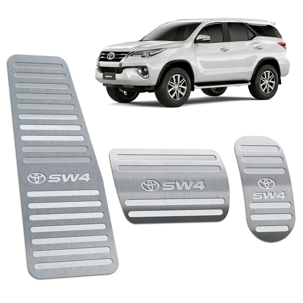 Pedaleiras + Descanso Aço Inox Hilux Sw4 2016/2019 Prata
