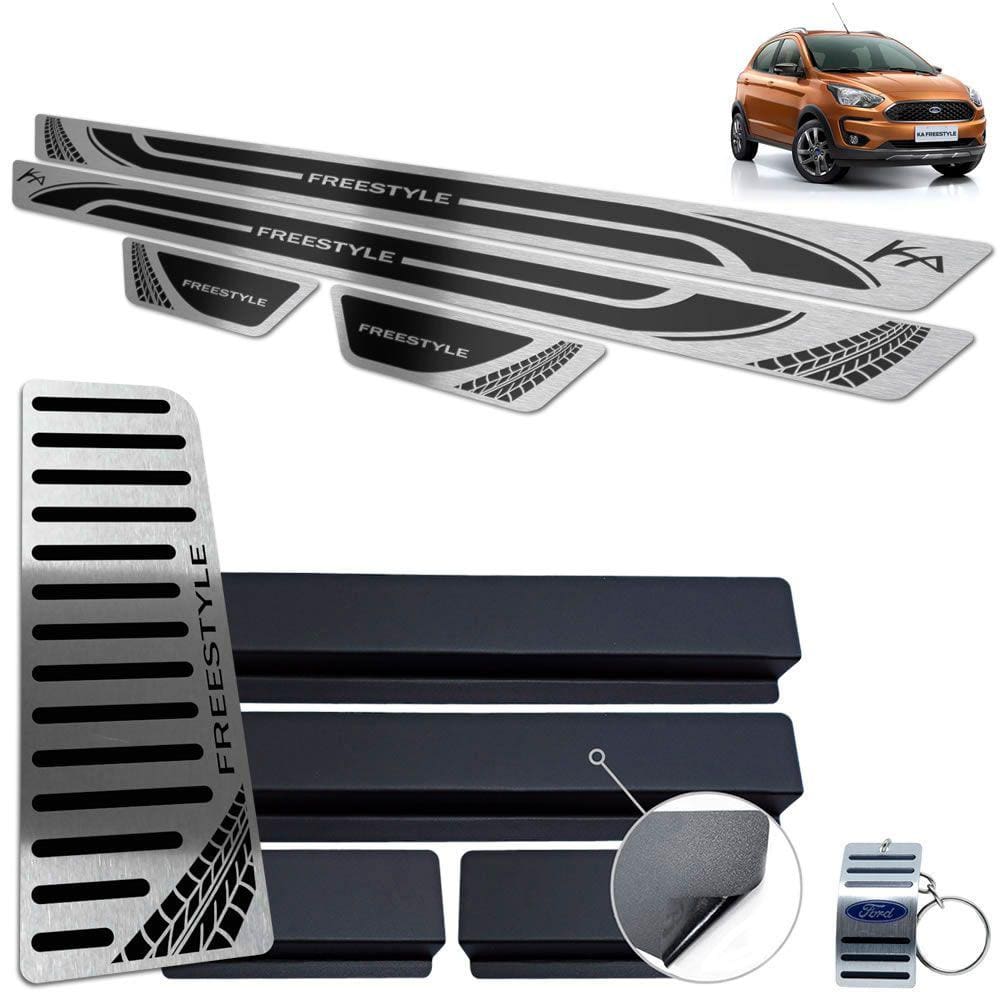Descanso + Soleira Inox Ford Ka Freestyle Preto Alto Relevo