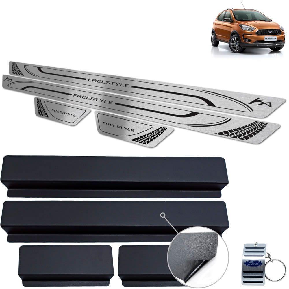 Soleira Aço Inox Ford Ka Freestyle Preto Baixo Relevo