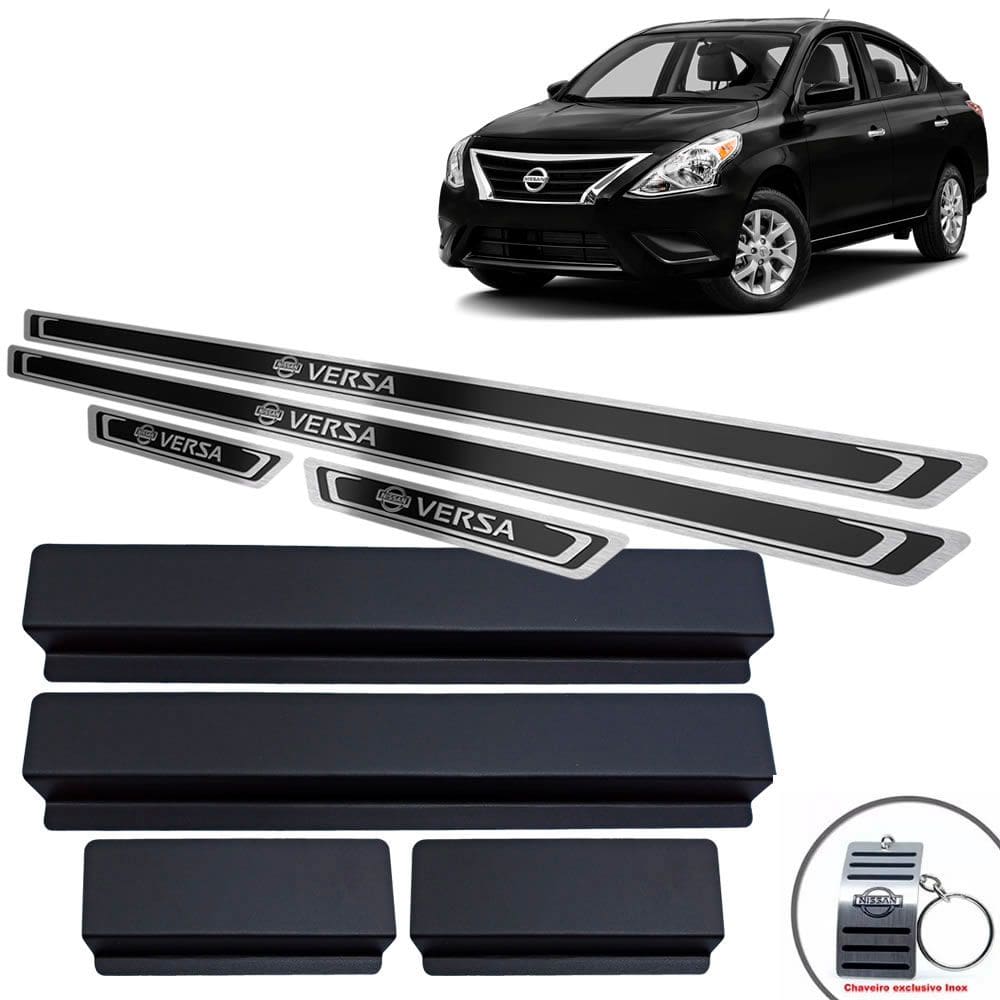 Soleiras Aço Inox Nissan Versa 2015/2020 Preto Alto Relevo
