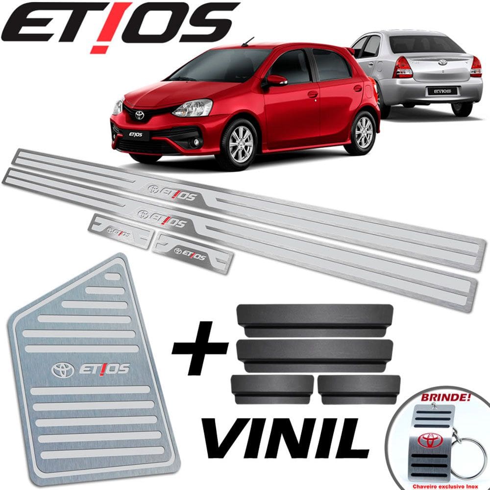 Soleiras + Descanso Toyota Etios 13 a 19 Prata Alto Relevo