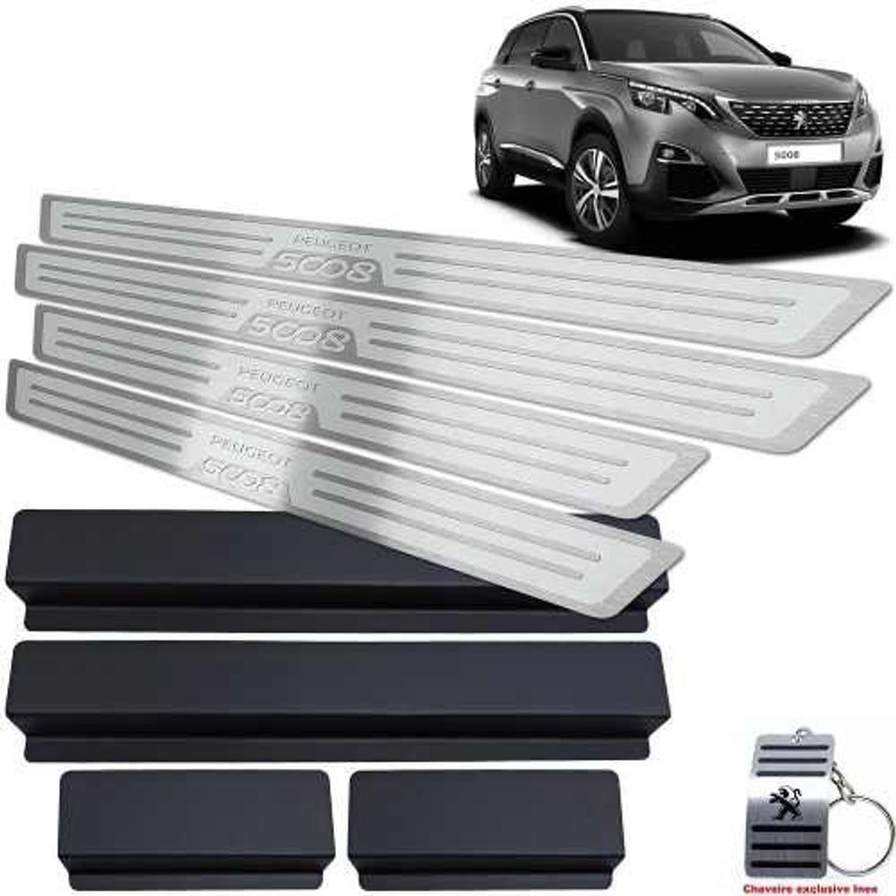 Soleiras Com Vinil Peugeot 5008 Prata Alto Relevo