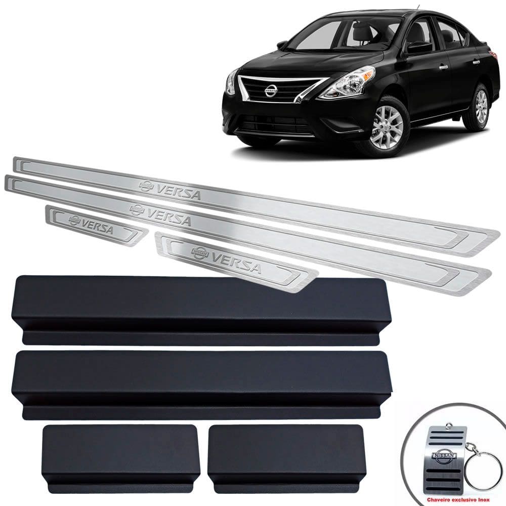 Soleiras Aço Inox Nissan Versa 2015/2020 Prata Alto Relevo