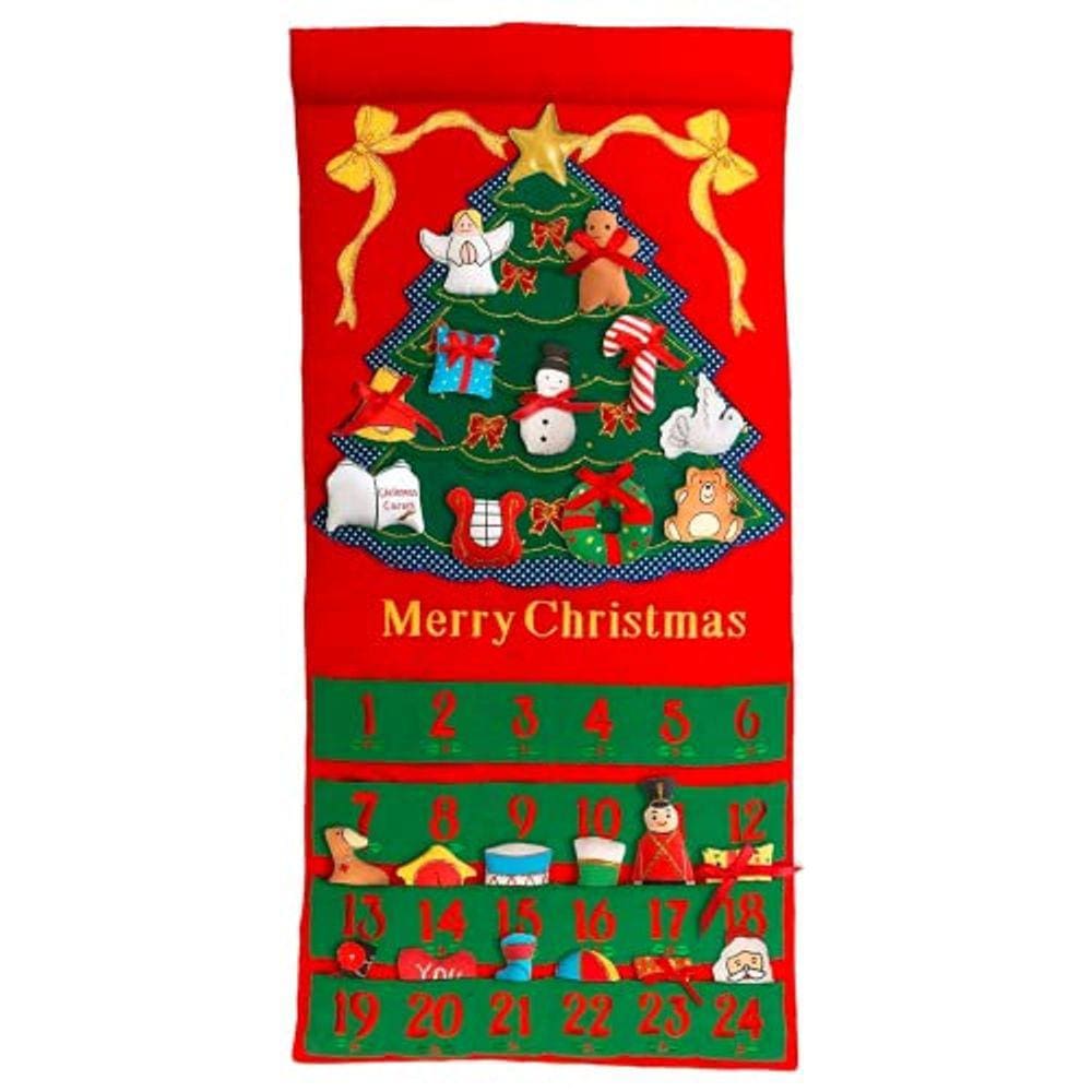 Bolsos de Aprendizagem Feliz Árvore de Natal Calendário do Advento, Decoração de Férias, Suspensão de Parede de Tecido Sazonal, Contagem Regressiva de