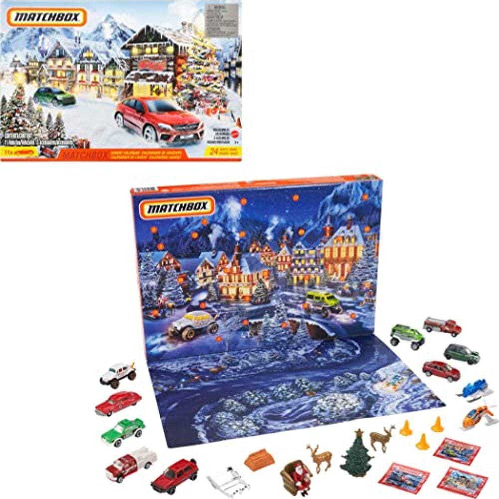 Calendário advento da caixa de fósforos com 24 surpresas que incluem 11 carros de escala 1:64 com Decos & Acessórios Temáticos Autênticos & Feriados,