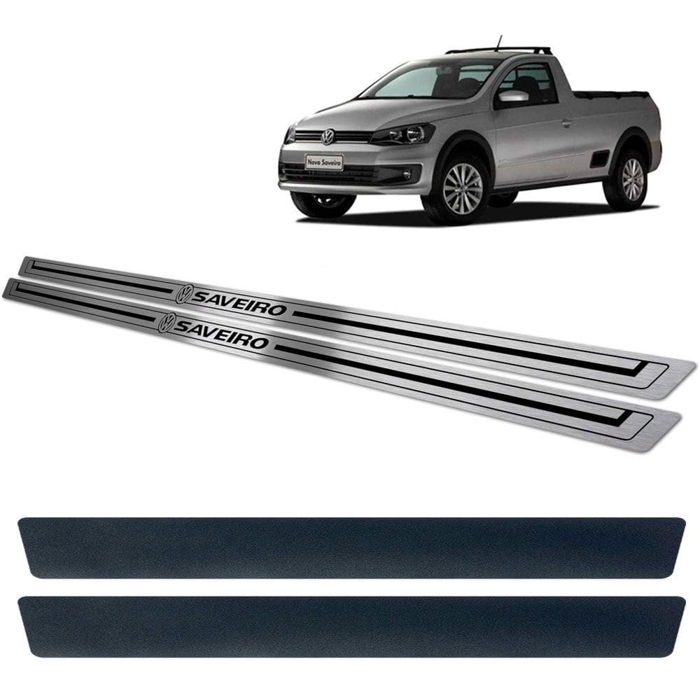Soleira De Porta Vw Saveiro G6 Aço Inox Preto + Vinil