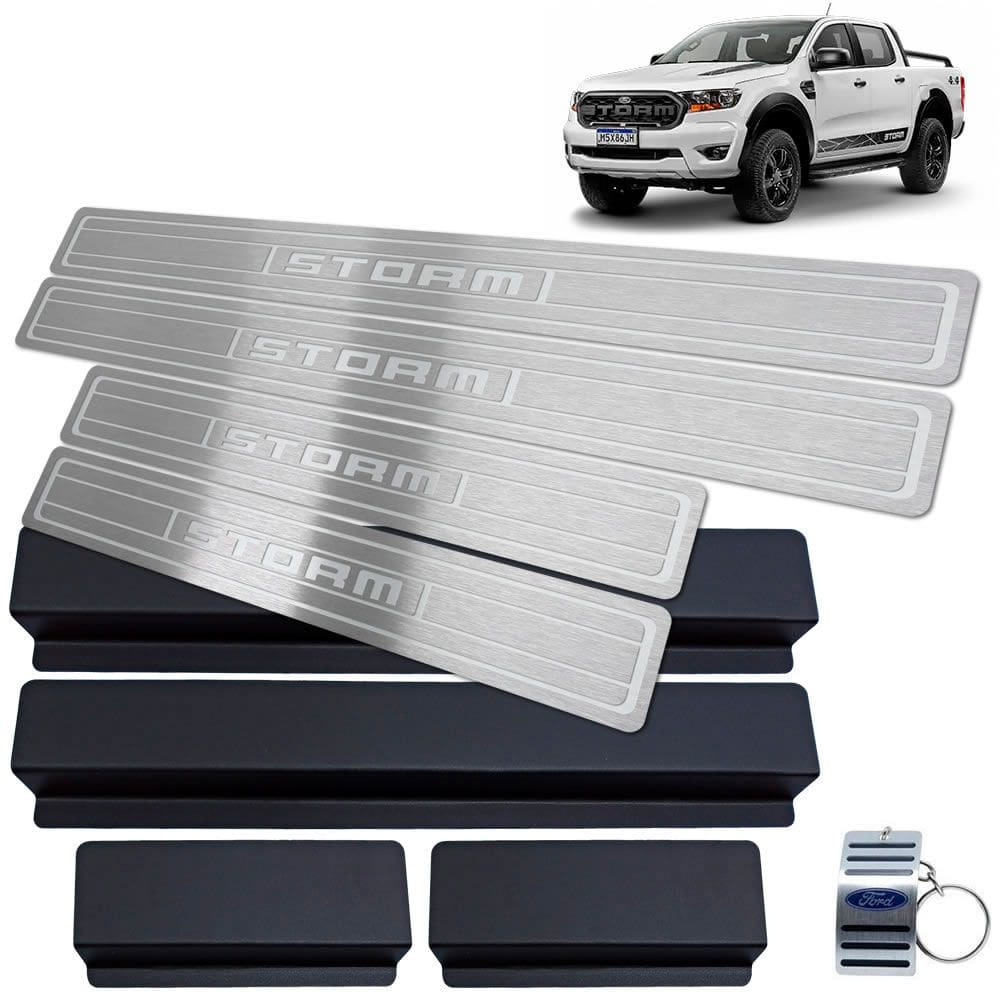 Soleira Aço Inox Ford Ranger Storm Prata Baixo Relevo