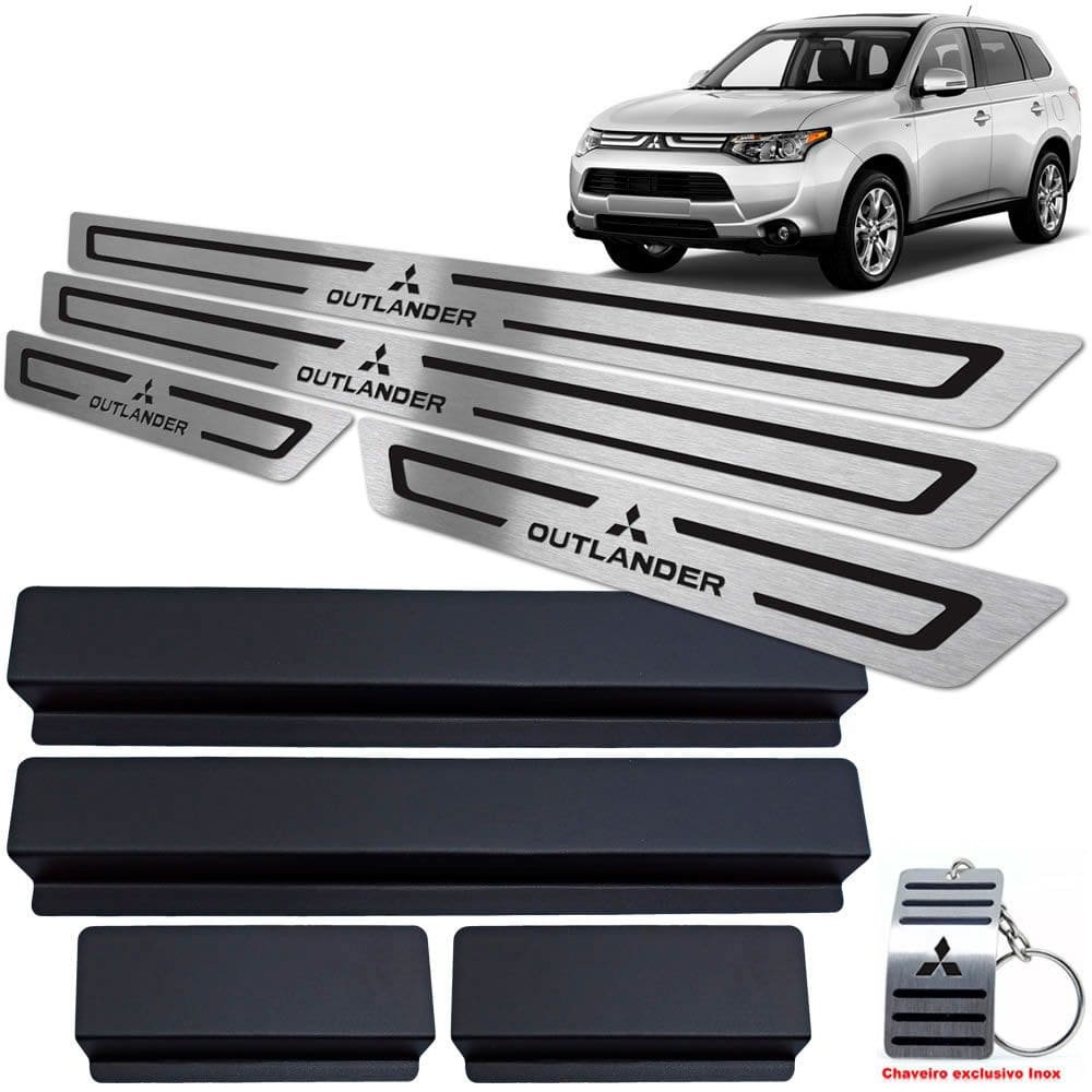 Soleiras Aço Inox Outlander 2014 A 2017 Preto Baixo Relevo