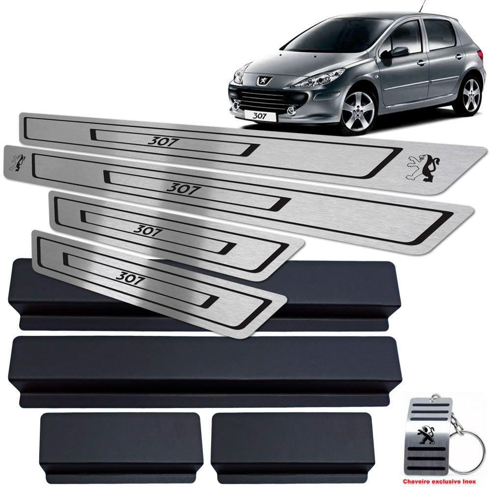 Soleira Em Aço Inox Peugeot 307 Preto Baixo Relevo