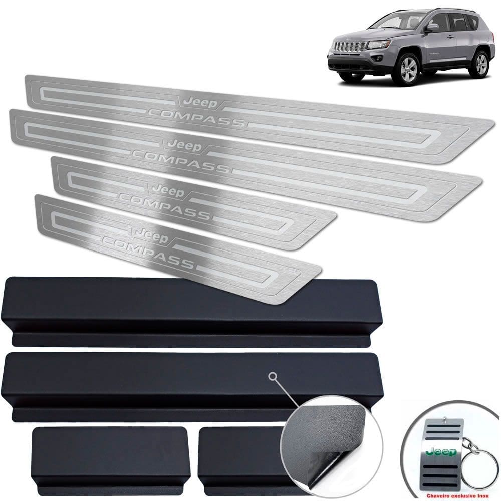 Soleira Aço Inox Jeep Compass 2012 A 2015 Prata Baixo Relevo