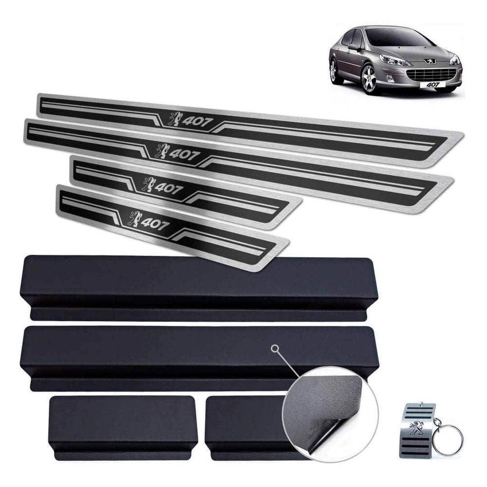 Soleira de Porta Peugeot 407 2005 A 2009 Preto Alto Relevo