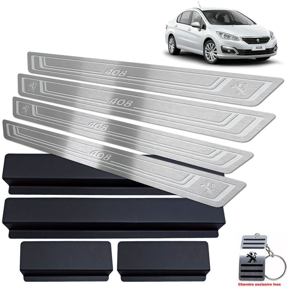 Soleiras + Vinil Peugeot 408 2011/2019 Prata Baixo Relevo