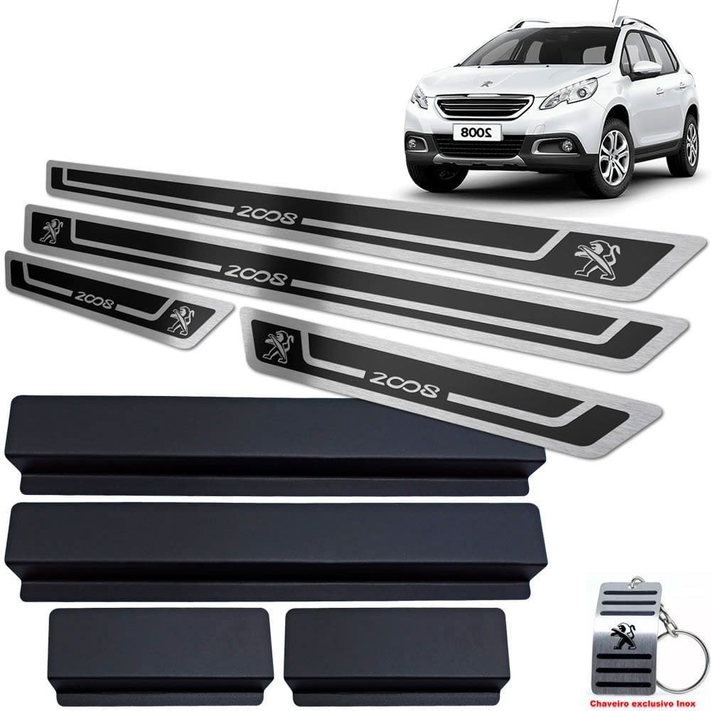 Soleira Aço Inox Peugeot 2008 2015/2019 Preto Alto Relevo
