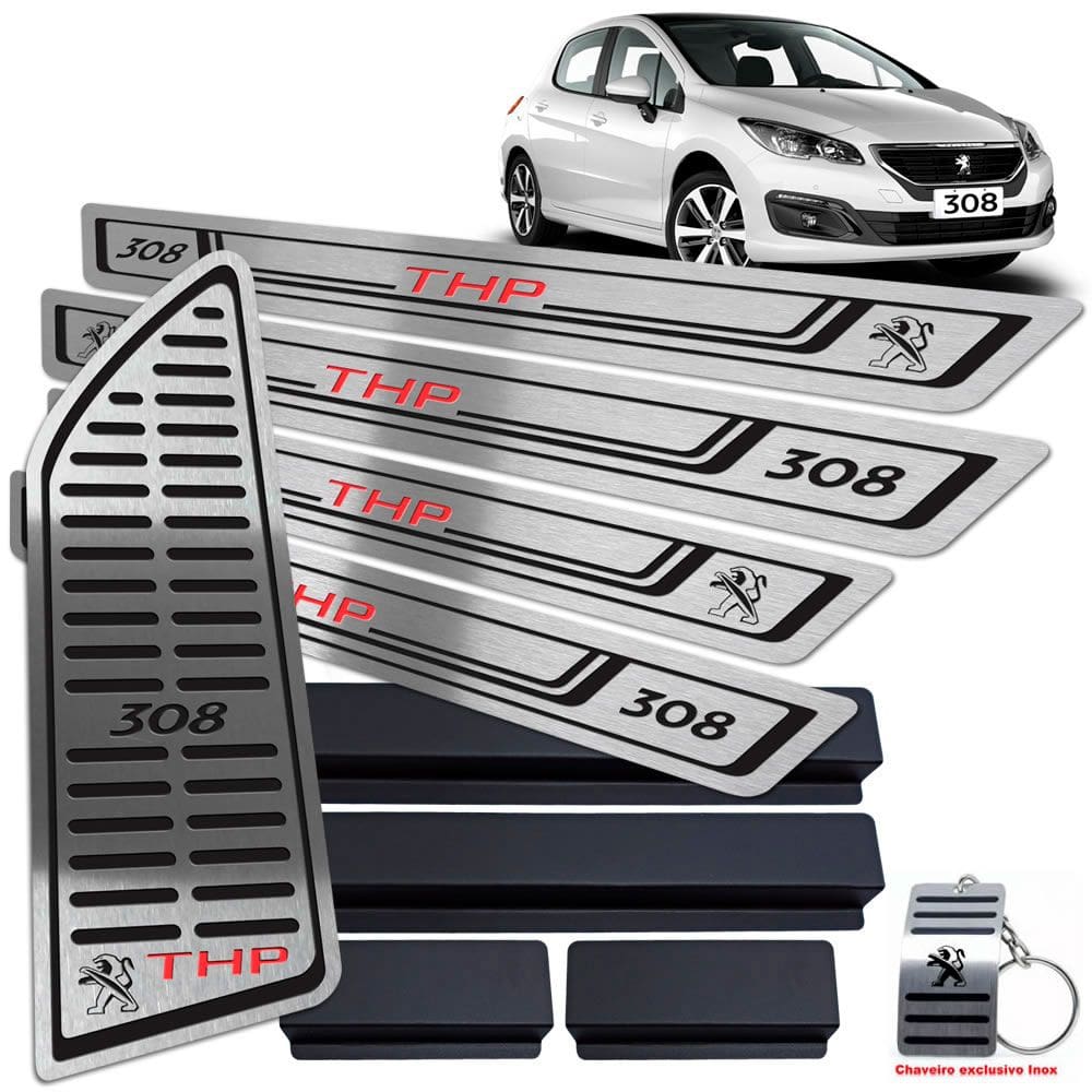 Soleira + Descanso Peugeot 308 THP 2012/2019 Preto BR