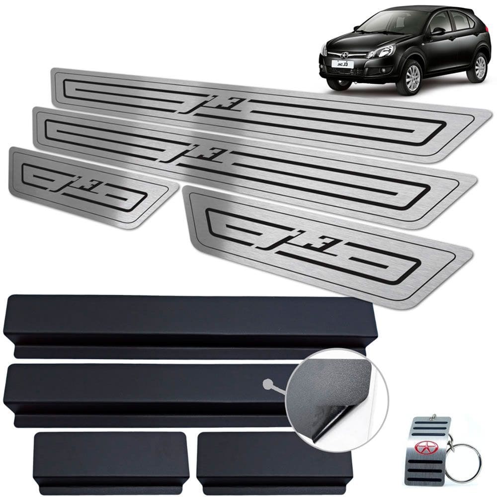 Soleira Em Aço Inox Jac J3 2010 A 2015 Preto Baixo Relevo