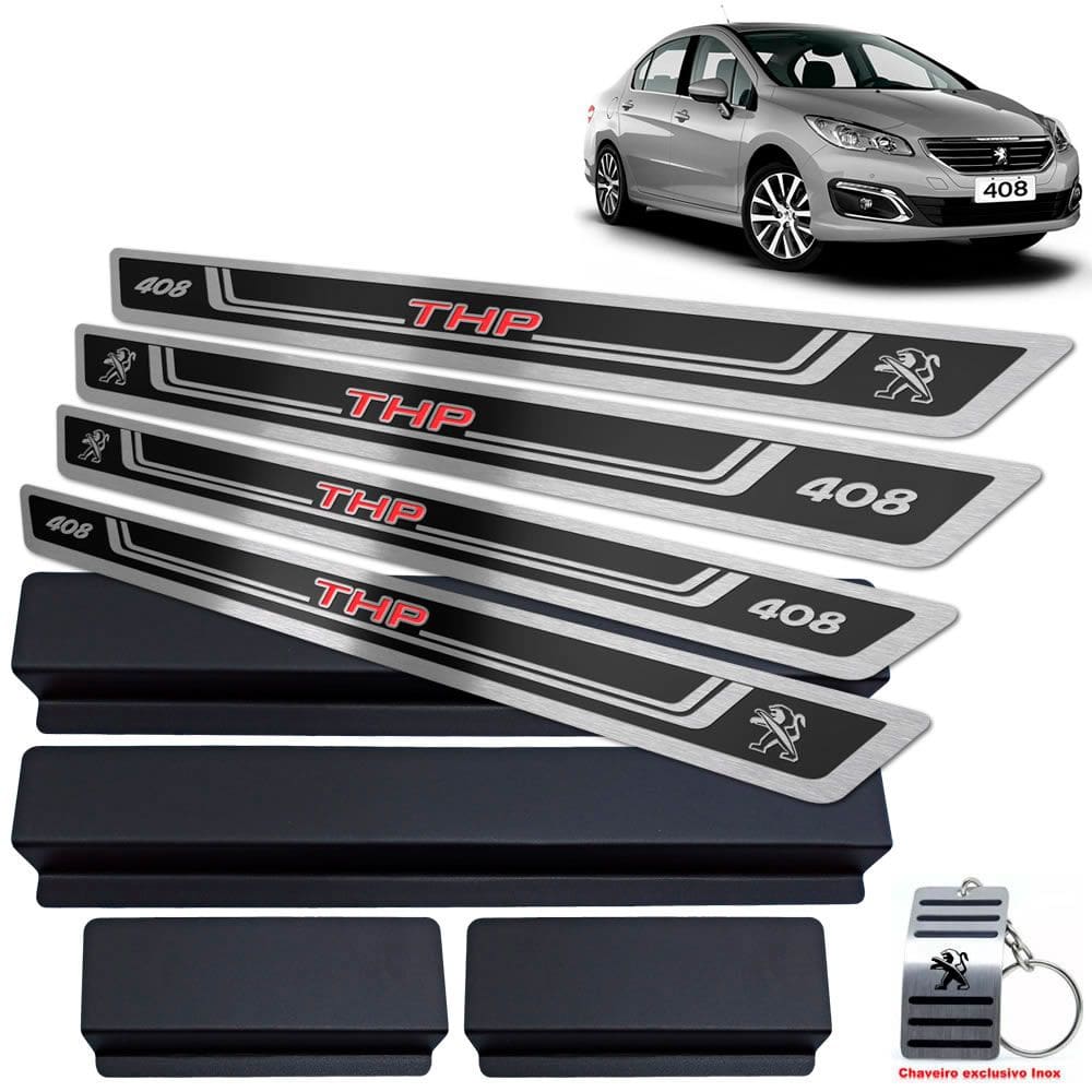 Soleira + Vinil Peugeot 408 THP 2012/2019 Preto Alto Relevo