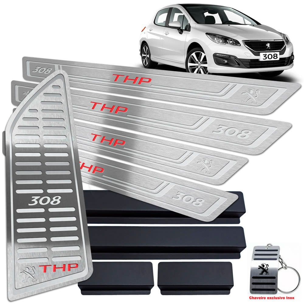 Soleira + Descanso Peugeot 308 THP 2012/2019 Prata BR