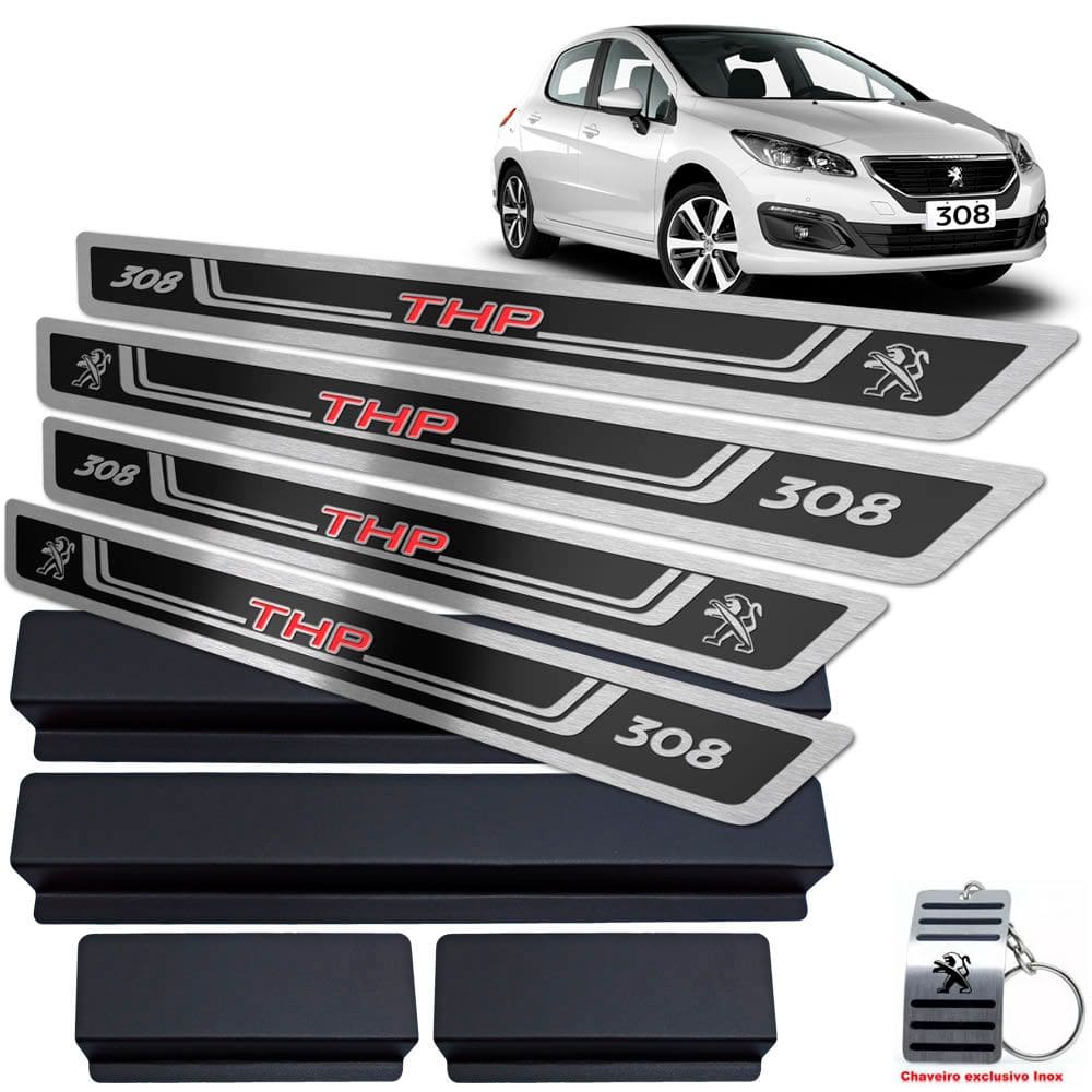 Soleiras Peugeot 308 THP 2012/2019 Preto Alto Relevo