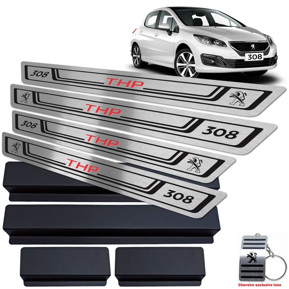 Soleiras Peugeot 308 THP 2012/2019 Preto Baixo Relevo