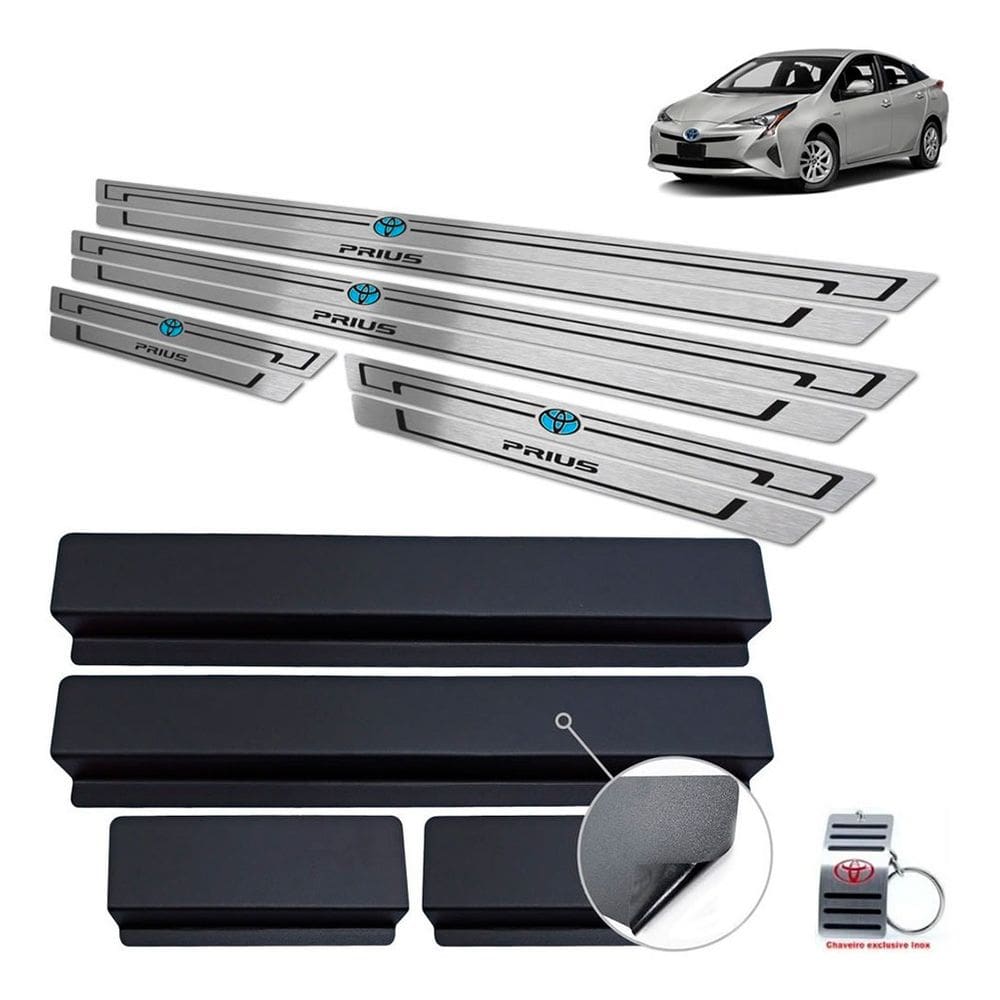 Soleiras Em Aço Inox + Vinil Toyota Prius 2016 A 2020 Preto