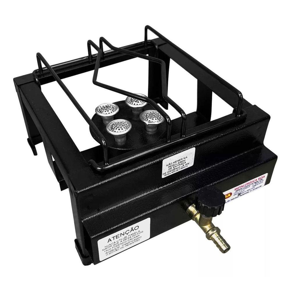 Fogão Industrial ROA 1 Boca Alta Pressão 4 Caulins Preto