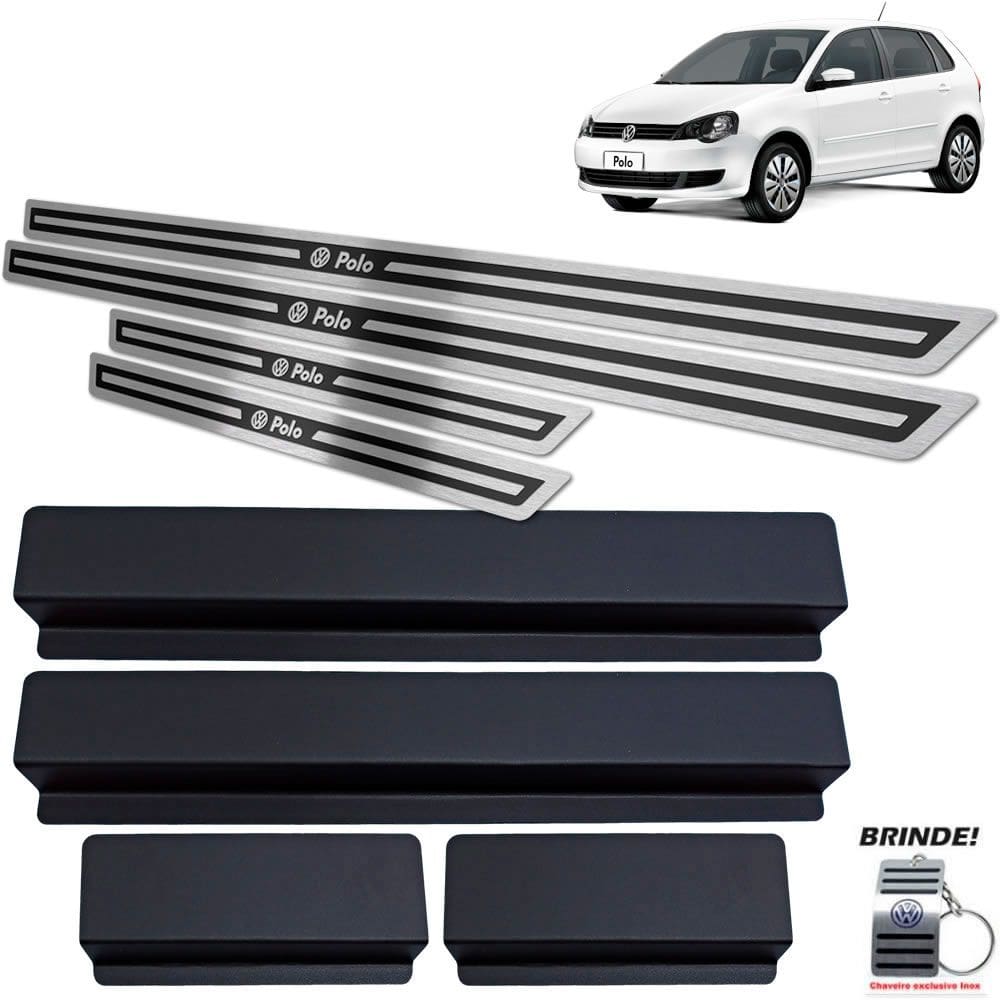 Soleiras Volkswagen Polo 2003 a 2015 Preto Alto Relevo