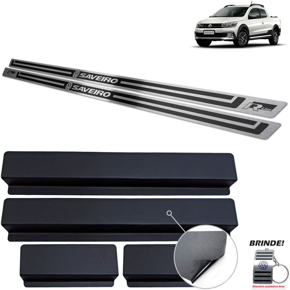 Soleiras Em Aço Inox Saveiro R-Line Preto Alto Relevo