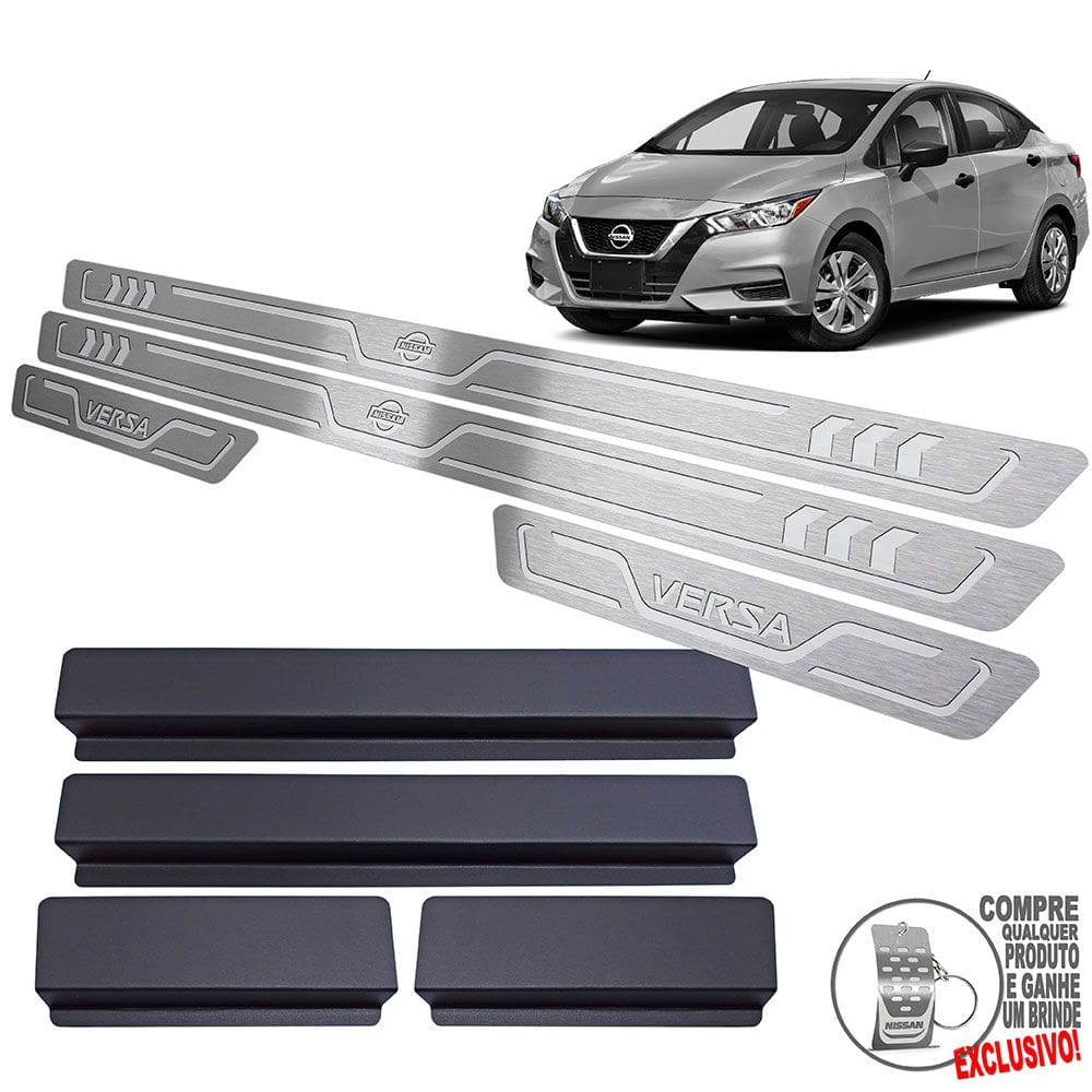 Soleira Aço Inox Nissan Versa 2021 Prata Baixo Relevo