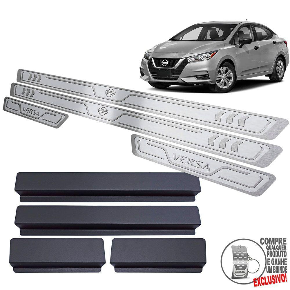 Soleira Aço Inox Nissan Versa 2021 Prata Alto Relevo