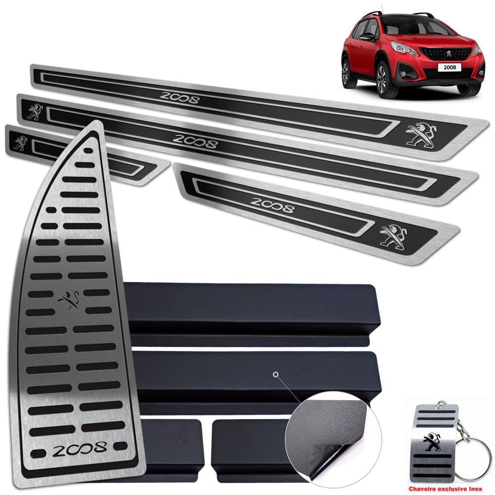Soleira + Descanso Peugeot 2008 2020 2021 Preto Alto Relevo