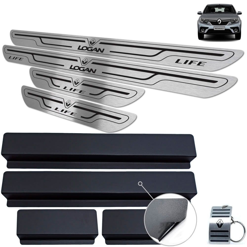 Soleira Aço Inox Renault Logan Life Preto Baixo Relevo