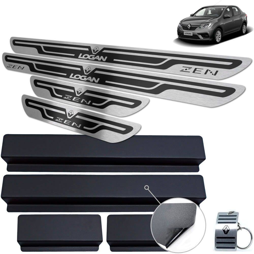 Soleira Aço Inox Renault Logan Zen Preto Alto Relevo