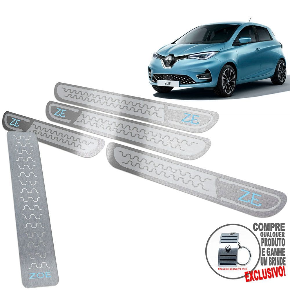 Descanso De Pé + Soleira Renault Zoe Prata Alto Relevo