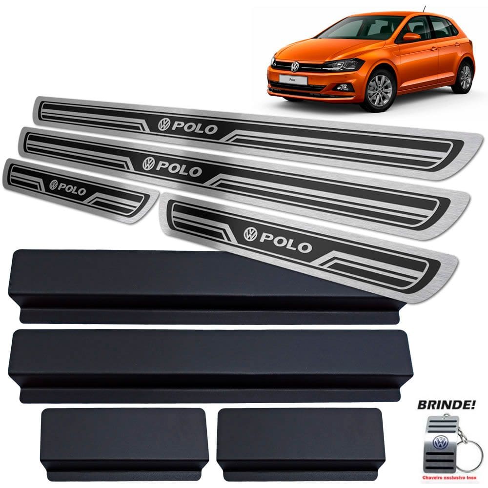 Soleiras Inox Polo 2019 2020 Gravação em Preto Alto Relevo
