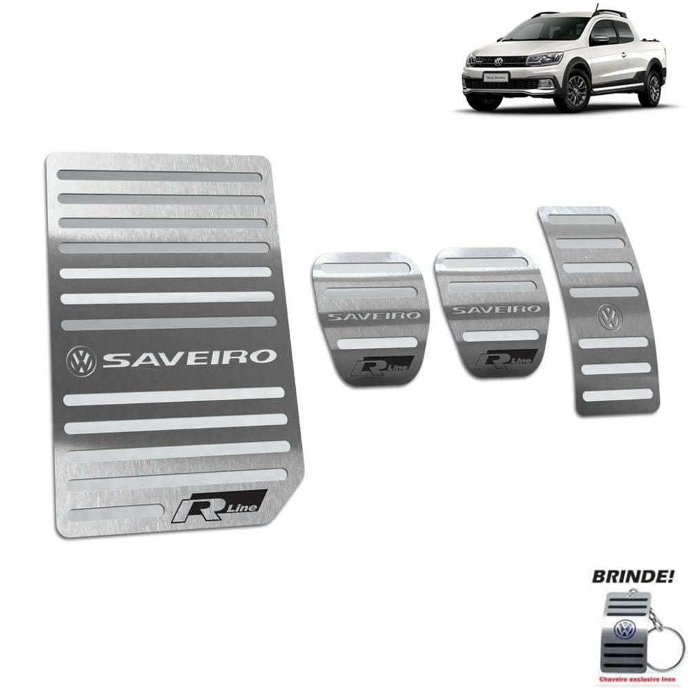 Descanso de Pé + Pedaleira Em Aço Inox Saveiro R-Line Prata