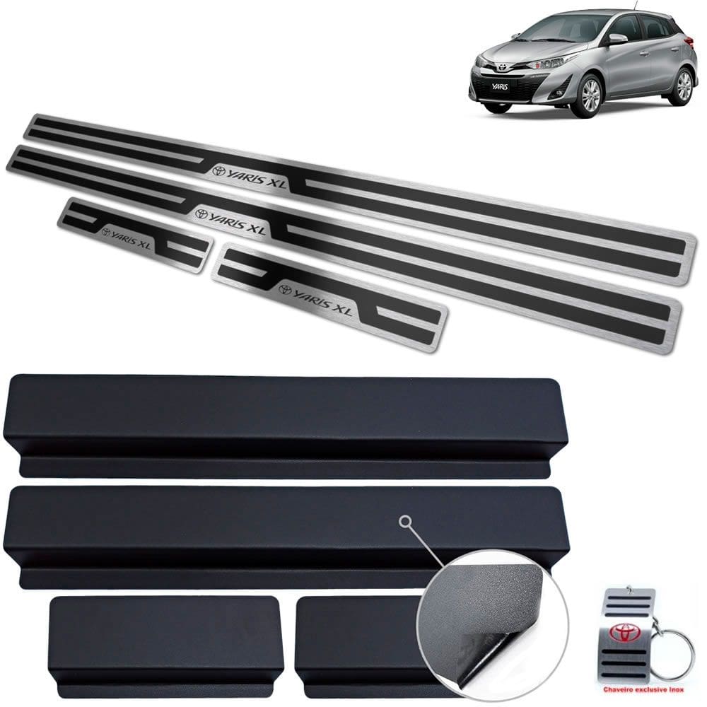 Soleira Aço Inox Alto Relevo Preto Toyota Yaris XL 2019-2022