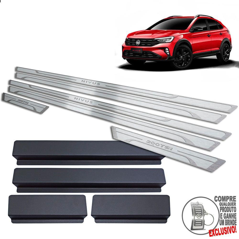 Soleira Aço Inox Volkswagen Nivus Prata Alto Relevo