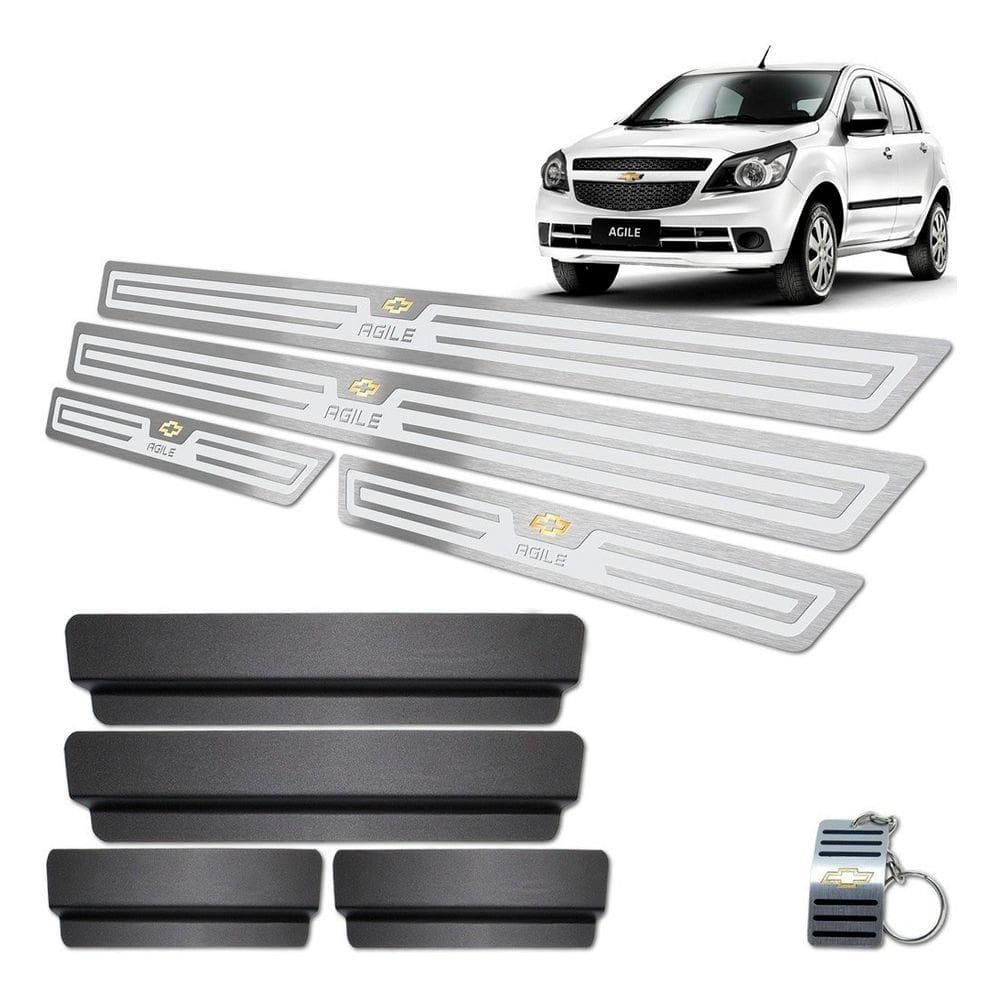 Soleira Em Inox Chevrolet Agile Prata Alto Relevo