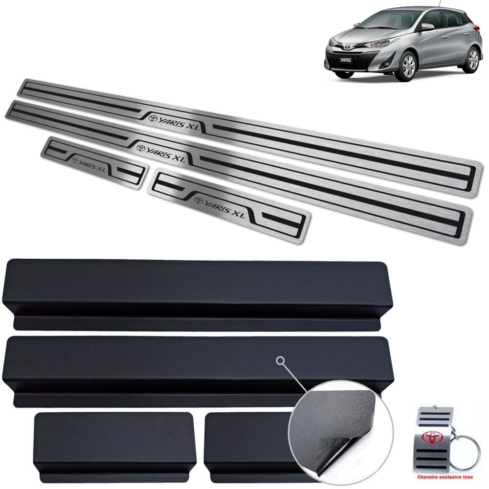 Soleira Inox Baixo Relevo Preto Toyota Yaris XL 2019-2022